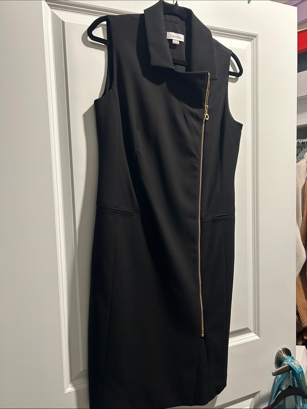 Calvin Klein Black Sleeveless Zip-Front Midi Dress